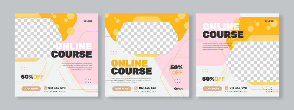 online course social media pack template premium vector