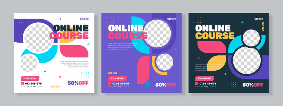 online course social media pack template premium vector
