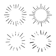 Doodle circle sunburst, sparkle ray set. Hand drawn sketch style. Shine frame symbol for badge. Vector illustration.