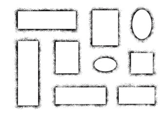 Stencil spray paint frame set. Grunge graffiti style black frame. Isolated vector illustration with drop paint border. Stencil spray effect.