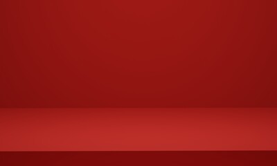 3D rendering. Empty red studio room background for display product presentation with copy space
