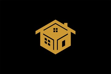 Real estate logo design. House cube abstract symbol. Outline home icon vector.