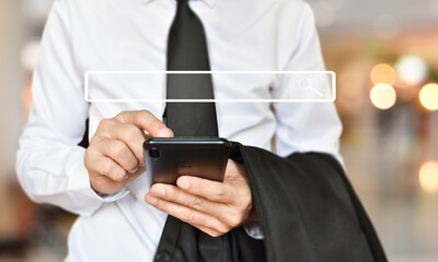 Businessman use smartphone for search page. Searching information data on internet networking.