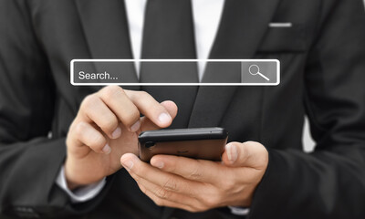 Businessman use smartphone for search page. Searching information data on internet networking.