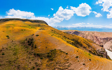 The spectacular geological landscape of the Kuokesu Grand Canyon,Xinjiang,China.Aerial view.