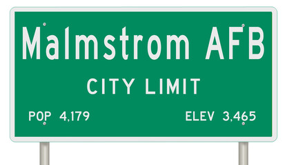 Rendering of a green Montana highway sign with city information