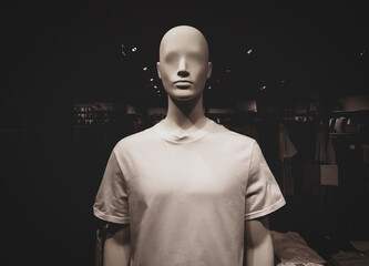Male mannequin in casual clothing store, closeup