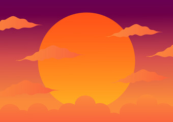illustration of a sunset, with a beautiful yellow and orange color combination in the afternoon