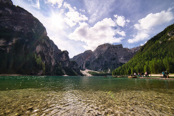 dolomitesm landscape, italy lake di braies .