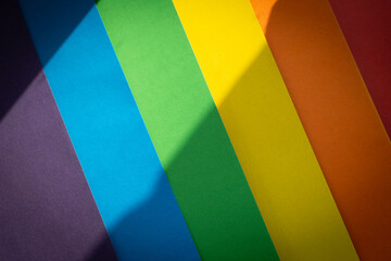 Lgbt flag. Rainbow background. Multicolored flag close up.