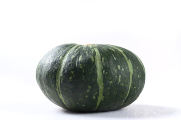 Fresh green pumpkin on white background, Japanese pumpkin