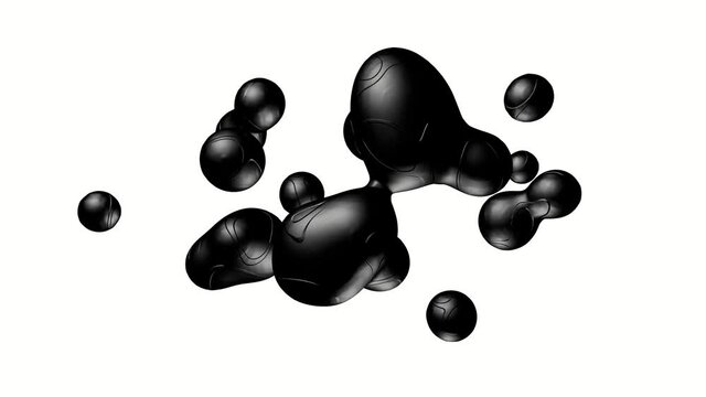 Black meta balls. Alien organic texture. 3D rendered animation. Abstract smooth liquid shape. Ideal for use as a cool background for titles, videos, vector animations
