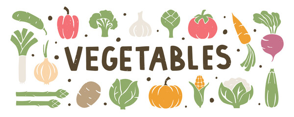 Set of flat vector vegetable icons and 