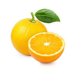 orange fruit with cut half isolated on white