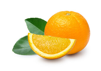 orange with leaves isolated on white background