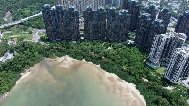 Aerial view of Starfish bay skyline in Ma On Shan, Hong Kong.