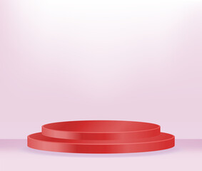 Modern red cylinder pedestal podium, minimal, Stage for awards on website,  Abstract room,