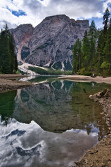 dolomitesm landscape, italy lake di braies .