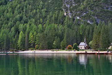 Fototapeta na wymiar dolomitesm landscape, italy lake di braies .