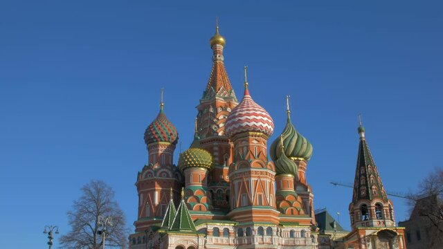 Saint Basil Cathedral in Moscow, Russia, traditional russian architecture, sunny weather