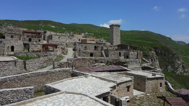 Restored Medieval Village of Khoy in Chechen Republic, Russia. Aerial View