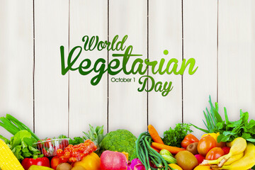 Fresh foods with world vegetarian day text
