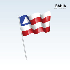 Waving flag of Bahia states,federal district of Brazil isolated on gray background