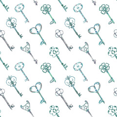 Watercolor vintage keys seamless pattern