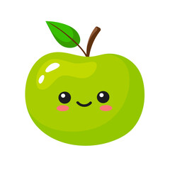 green apple, indicator of healthy kawaii teeth. cute character in cartoon style