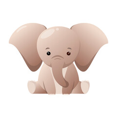 Cute elephant in cartoon design on a white background. Children's illustration of an animal.