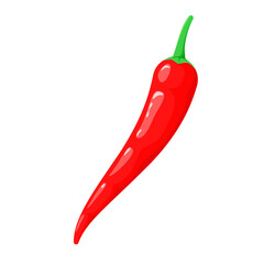 Red chilli pepper in a cartoon design on a white background. Ripe raw vegetable.