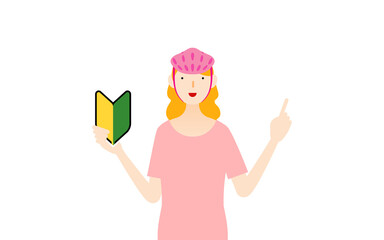 初心者マークを手に持つ笑顔の女性スケーター