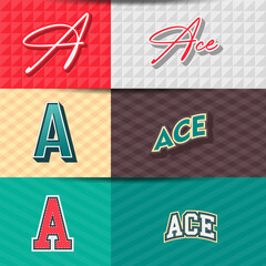 ,Male name,Ace in various Retro graphic design elements, set of vector Retro Typography graphic design illustration