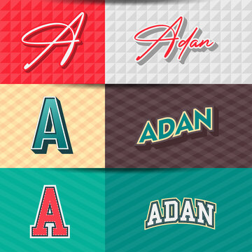 ,Male name,Adan in various Retro graphic design elements, set of vector Retro Typography graphic design illustration