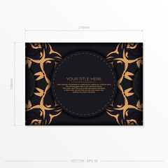 Rectangular Prepare postcards in dark colors with abstract patterns. Template for design printable invitation card with vintage ornament.