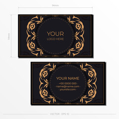 Dark colored business cards with abstract ornaments. Vector Template for print design business card with monogram patterns.