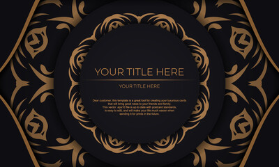 Black vector banner with abstract ornaments for your design. Template for print design invitation card with vintage ornament.