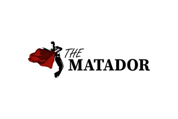 The matador with red cloth is on the verge of ramming a bull template logotype logo design - obrazy, fototapety, plakaty