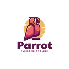Vector Logo Illustration Parrot Simple Mascot Style.