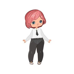 Little girl in a business suit and tie. Handsome fashionable child. The isolated object on a white background. Vector illustration