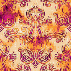 Seamless bright vivid pink and yellow pattern swatch for print. High quality illustration. Abstract background or wallpaper design. Brilliant, colorful, dynamic and expressive chic pattern design.