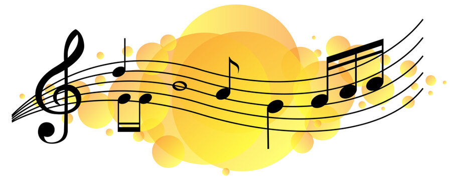 Musical melody symbols on yellow splotch