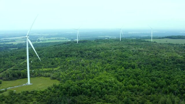 Spinning Windmills on Maple Ridge Wind Farm in the United States - Aerial Drone View in HD and 4K