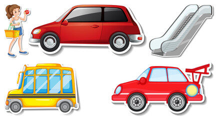 Naklejka premium Random stickers with transportable vehicle objects