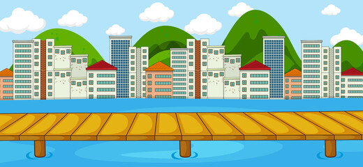 Naklejka premium Horizontal scene with river and cityscape background