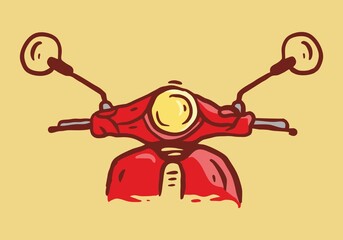 Red color illustration drawing of scooter