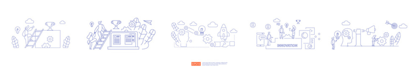 brainstorming innovation idea process and creative thinking concept with light bulb lamp for start up business project. illustration set for web landing page, banner, presentation, social media, print