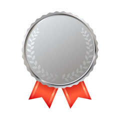 銀メダルのアイコン。赤いリボンとローリエの葉（月桂冠）が描かれたシルバーメダルのイラスト。