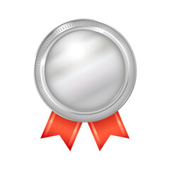 銀メダルのアイコン。赤いリボンと二重のシルバーメダルのイラスト。