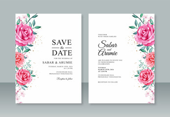 Beautiful wedding invitation template with roses watercolor painting